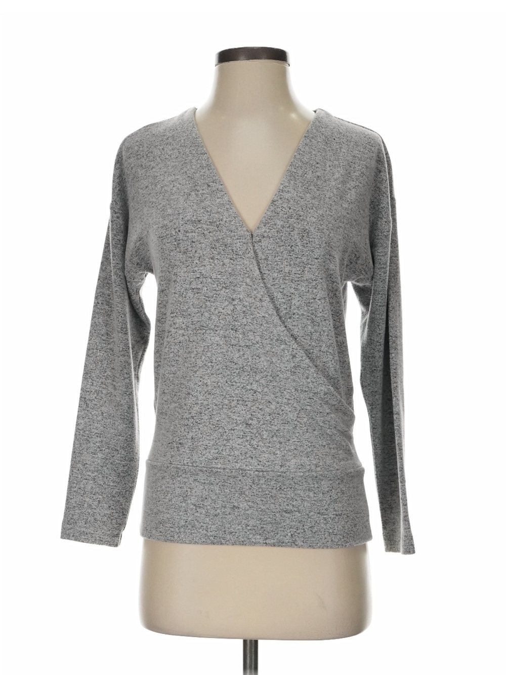 White House Black Market Heather Gray V-Neck Wrap Top